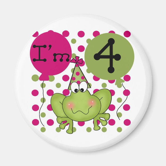 Aimant Grenouille rose 4e anniversaire Tshirts et cadeaux (Devant)