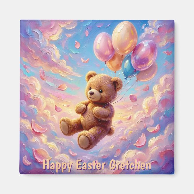 Aimant GRETCHEN ~ Happy Easter ~ Floating teddy bear ~  (Devant)