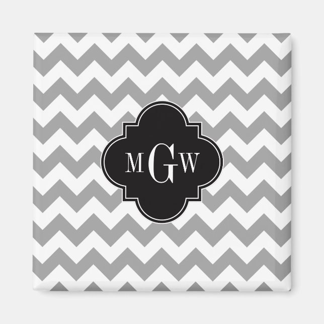 Aimant Grey What Chevron Black Quatrefoil 3 Monogramme (Devant)
