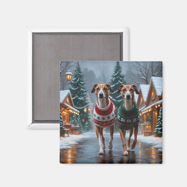 Aimant Greyhound Dogs Christmas Snow Holiday (Recto/Verso)