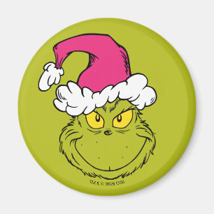 Aimant Grinch avec un chapeau de Père Noël rose