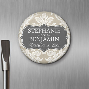 Aimant Gris & Linge Beige Damas motif mariage Favoriser
