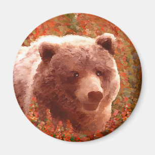 Aimant Grizzly Bear Cub dans Fireweed Peinture Art de la