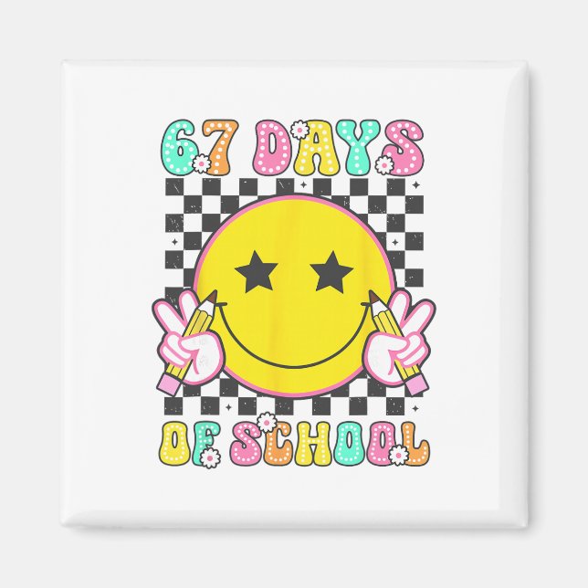 Aimant Groovy 67 Jours D'école Sourire Visage Enseignant  (Devant)
