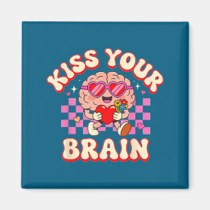Aimant Groovy Embrasse Ton Cerveau Rétro Saint Valentin E