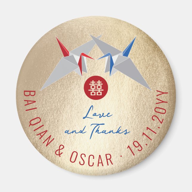 Aimant Grues en papier rouges et bleues, cadeau pour invi (Devant)