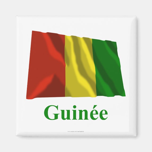 Aimant Guinée Drapeau avec nom en français (Devant)