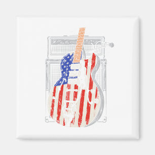 Aimant Guitare Drapeau Américain 4 Juillet Guitariste Usa