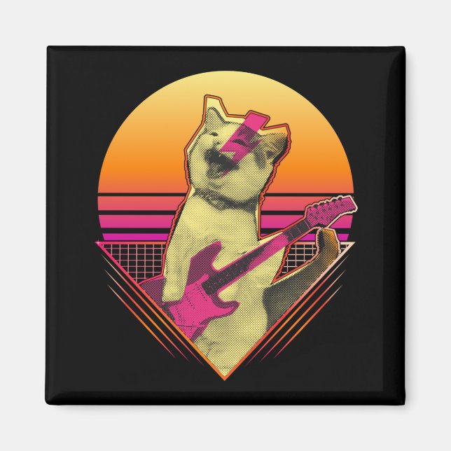 Aimant Guitare électrique jouant Cat Meow 80s 90s Vaporwa (Devant)