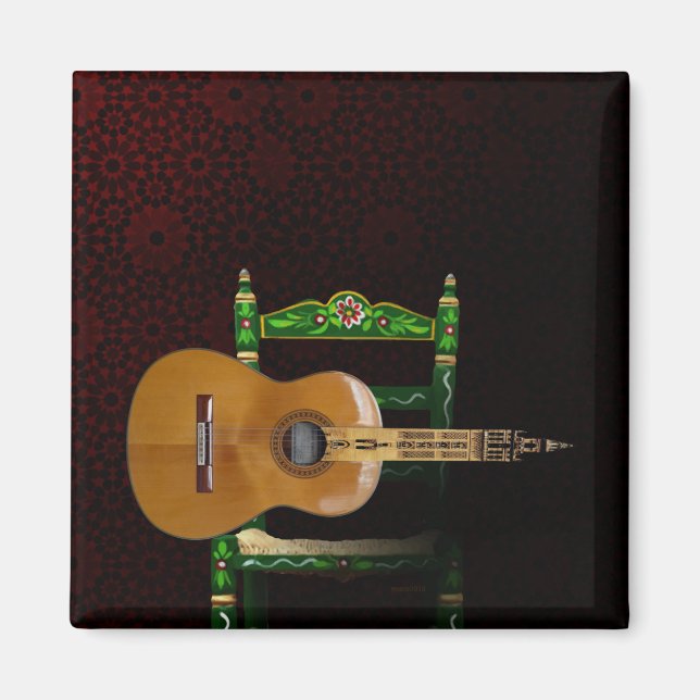 Aimant Guitare espagnole avec Girouette Séville et chaise (Devant)