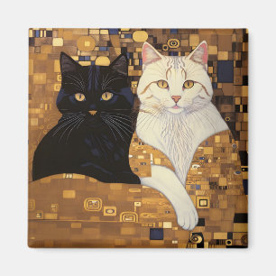 Aimant Gustav Klimt A Inspiré Deux Chats En Lit