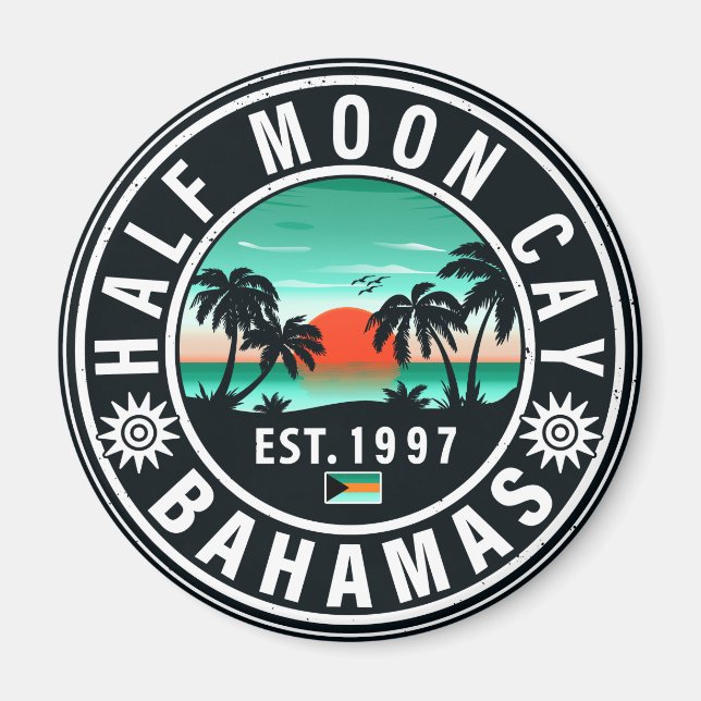 Aimant Half Moon Cay Bahamas Retro Sunset Vacation 60s (Devant)