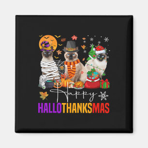 Aimant Hallothanksmas Chat Siamese Halloween Thanksgiving
