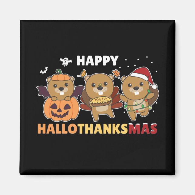 Aimant Hallothanksmas Happy Beaver Christmas Beaver Magne (Devant)