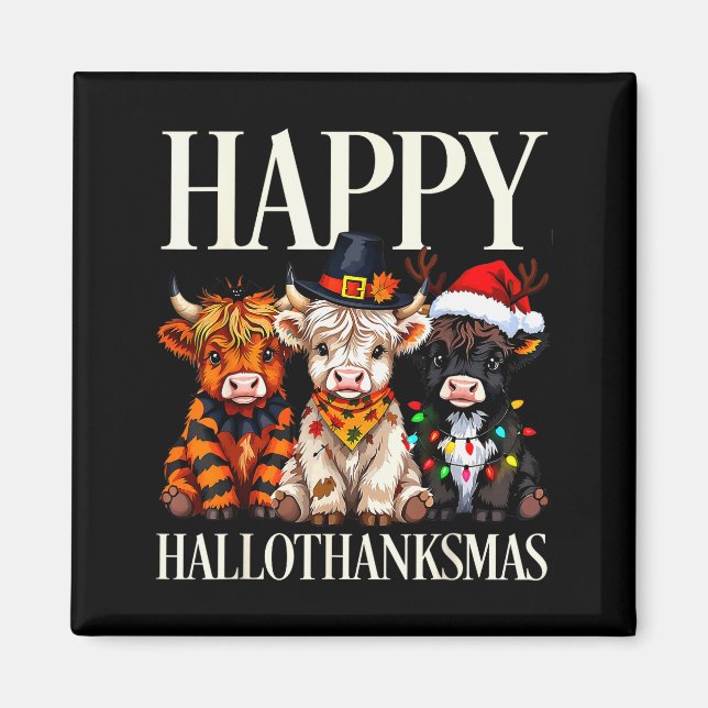Aimant Hallothanksmas Highland Cow Halloween Thanksgiving (Devant)
