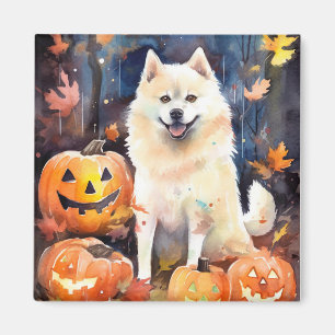 Aimant Halloween Akita Américain Avec La Peur Citrouille