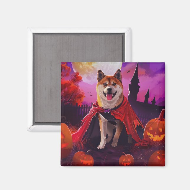 Aimant Halloween Akita Vampire Citrouilles peur (Recto/Verso)
