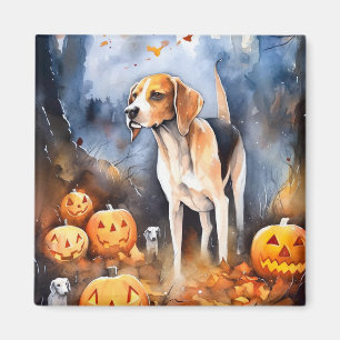 Aimant Halloween Anglais Foxhound Avec Citrouille