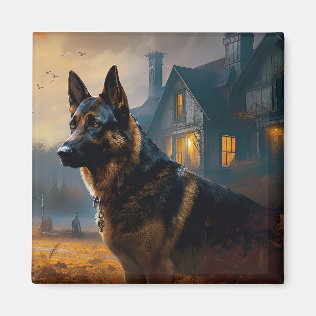 Aimant Halloween berger allemand effroi (Devant)