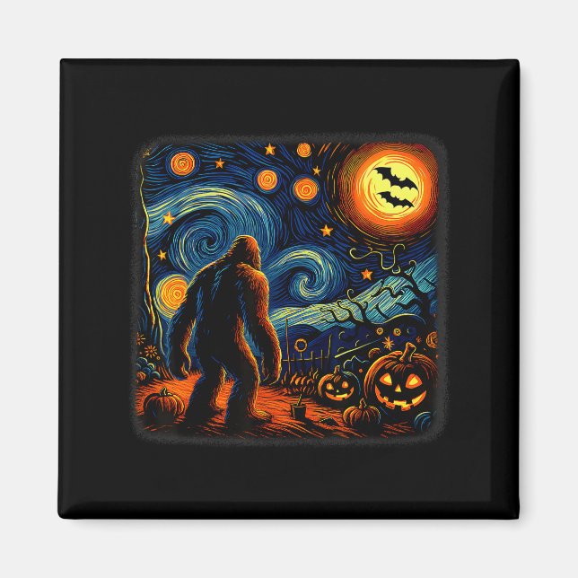 Aimant Halloween Bigfoot Starry Night Van Gogh Sasquatch  (Devant)