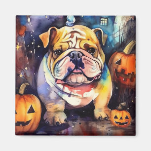 Aimant Halloween Bulldog avec la peur Citrouille