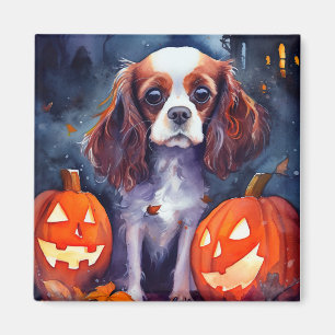 Aimant Halloween Cavalier King Charles Citrouille espagno
