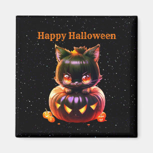 Aimant Halloween Chat noir Citrouille nuit Horreur