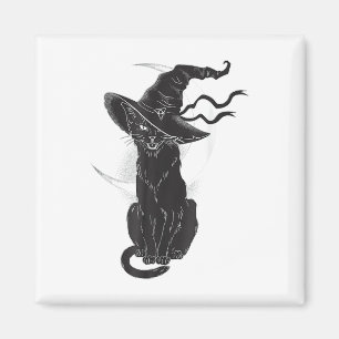 Aimant Halloween Chat Noir Sorcière Casquette Lune
