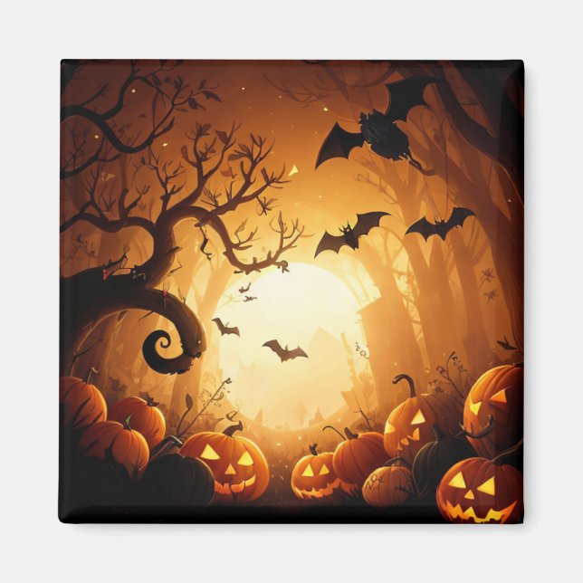 Aimant Halloween/chauve-souris/Citrouille/automne (Devant)