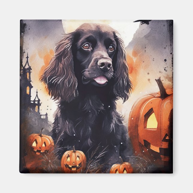 Aimant Halloween Cocker Spaniel Avec Citrouilles (Devant)