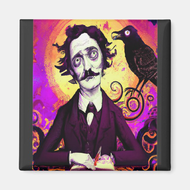 Aimant Halloween, Edgar Allen Poe, Raven, Nevermore (Devant)