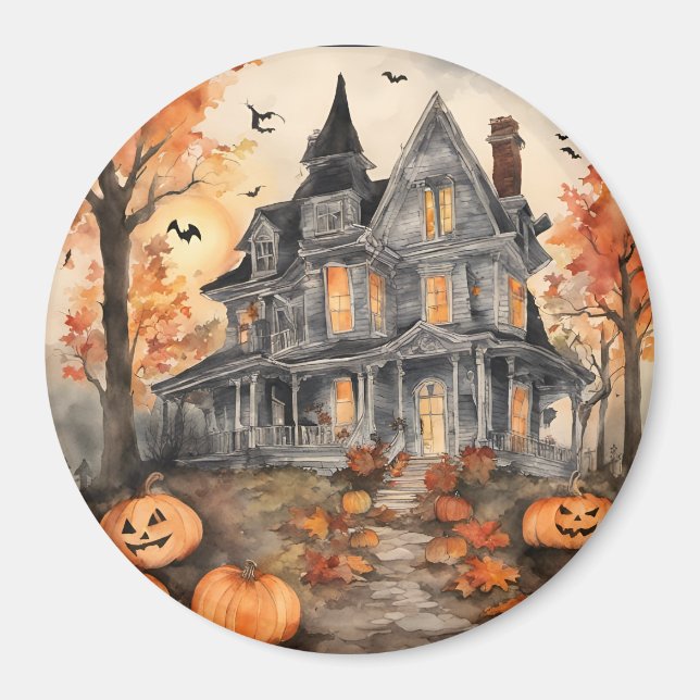 Aimant Halloween Éffrayant de la vieille maison d'IA (Devant)