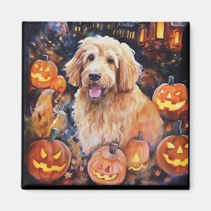 Aimant Halloween Goldendoodle avec la peur Citrouille
