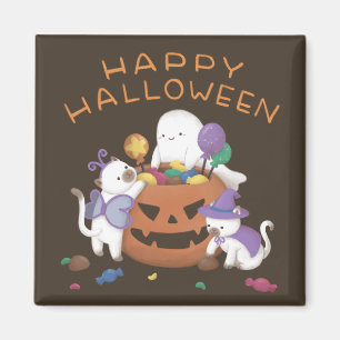 Aimant Halloween heureux : Chats et fantômes