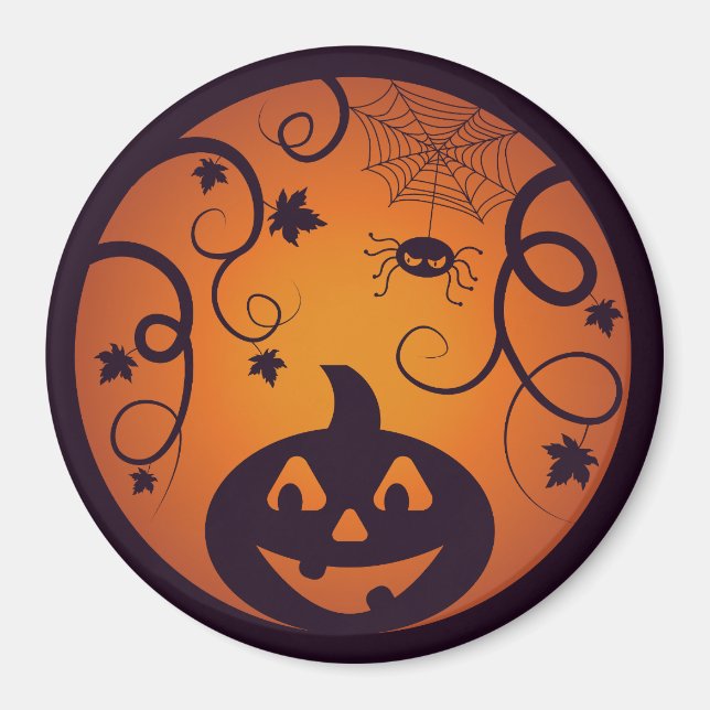 Aimant Halloween Jack-o'-lantern citrouille visage et ara (Devant)
