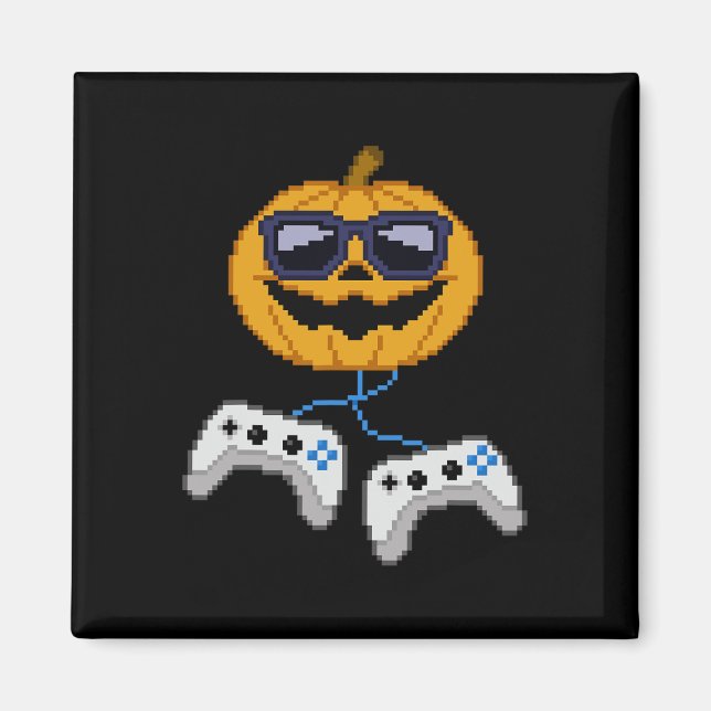 Aimant Halloween Jack-o'-lantern Pixeleleled Jeu Gamer Bo (Devant)