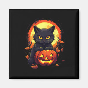Aimant Halloween Lune Chat Noir et Citrouille Pour Hommes