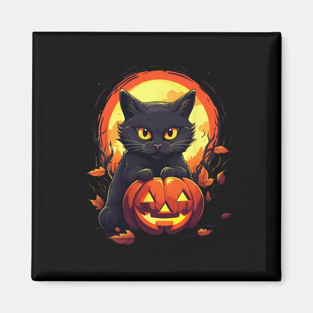 Aimant Halloween Lune Chat Noir et Citrouille Pour Hommes (Devant)