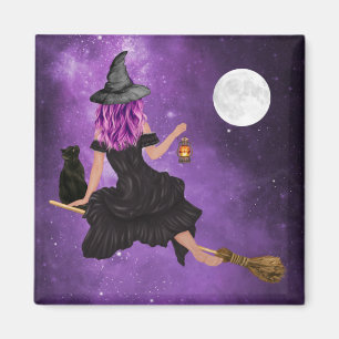 Aimant Halloween Magic Flying WitPleine lune