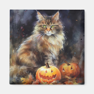 Aimant Halloween Maine Coon Chat Avec Crainte Citrouille
