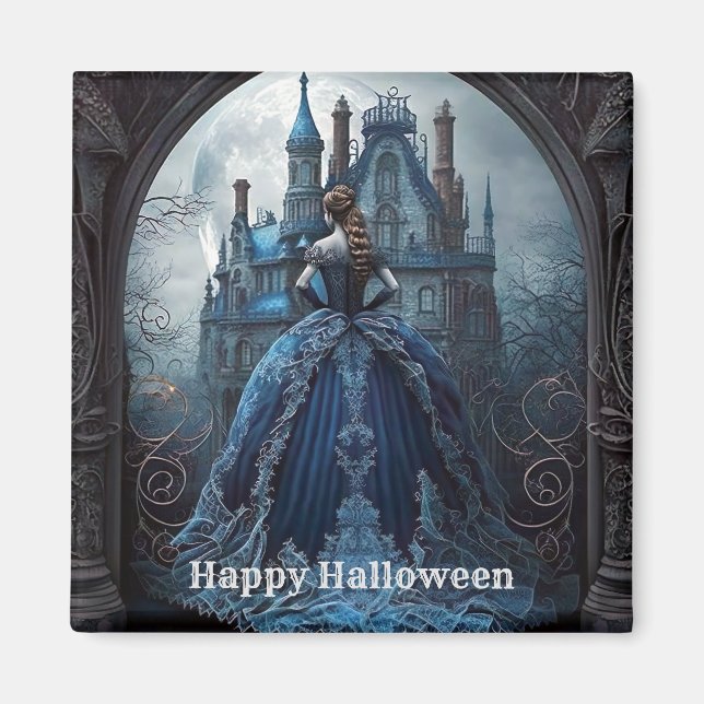 Aimant Halloween Maison hantée Bleue nuit effrayant (Devant)