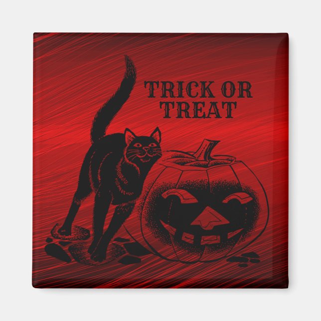 Aimant Halloween Parti mal noir Chat Citrouille rouge peu (Devant)