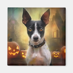 Aimant Halloween Rat Terrier Avec La Peur Citrouille