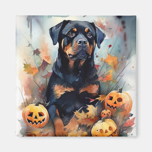 Aimant Halloween Rottweiler avec la peur Citrouille (Devant)