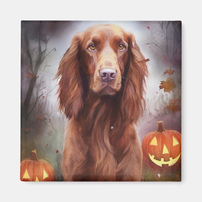 Aimant Halloween Rouge irlandais Setter avec la peur Citr (Devant)