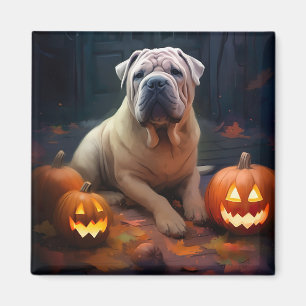 Aimant Halloween Shar Pei Avec La Peur Citrouille