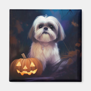 Aimant Halloween Shih Tzu Avec La Peur Citrouille