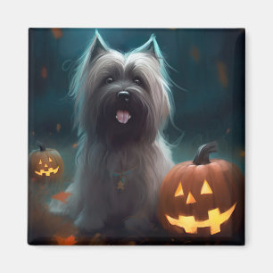 Aimant Halloween Skye Terrier Avec La Peur Citrouille