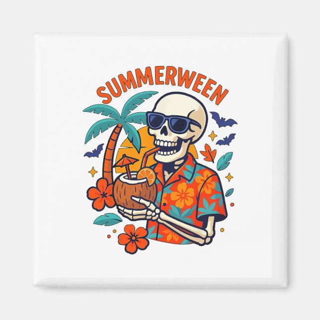 Aimant Halloween Summer Ween Skeleton Spooky Vacation Flo (Devant)