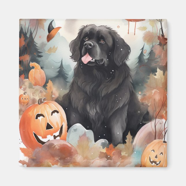 Aimant Halloween Terre-Neuve avec la peur Citrouille (Devant)